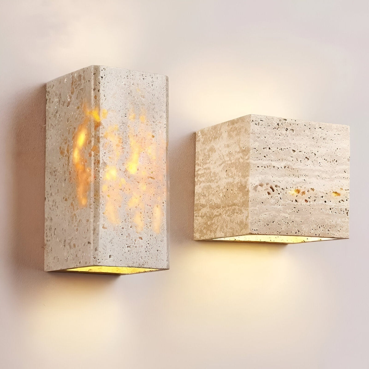 Outdoor wall light travertine stone square LED minimalist up-down illumination