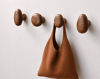 Wooden wall hooks set pebble shape, set of 4, coat and bag hanger, walnut or beech