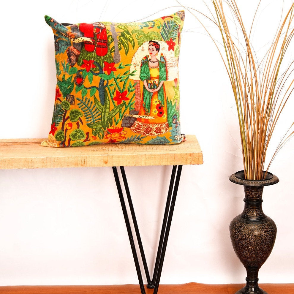 Yellow Botanical - Velvet Cushion Cover Decorative Throw Pillow