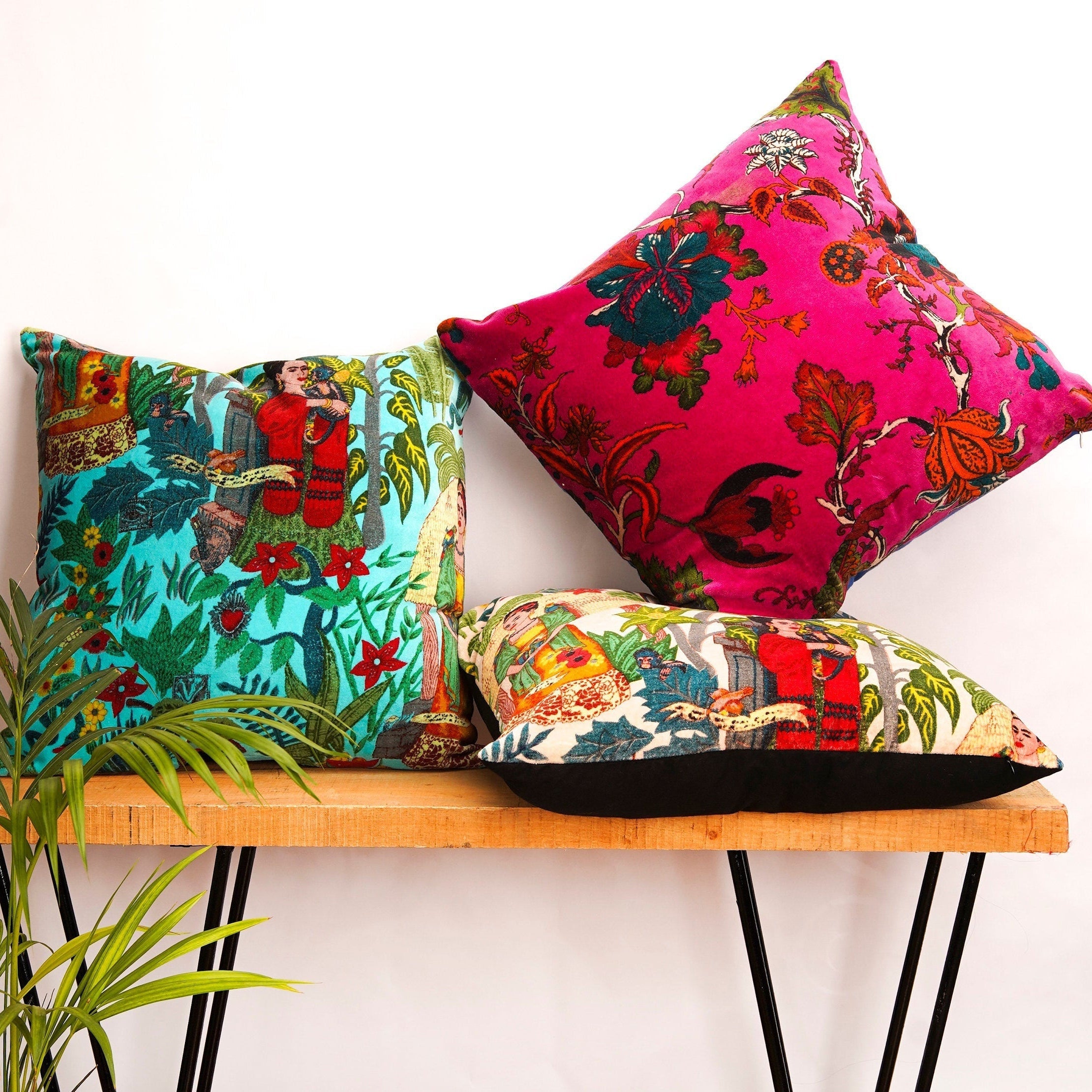 Pink Floral - Velvet Cushion Cover Decorative Throw Pillow