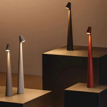 LED mood table lamp with touch dimming and Nordic minimal design, rechargeable, IP54