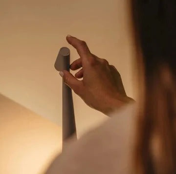 LED mood table lamp with touch dimming and Nordic minimal design, rechargeable, IP54
