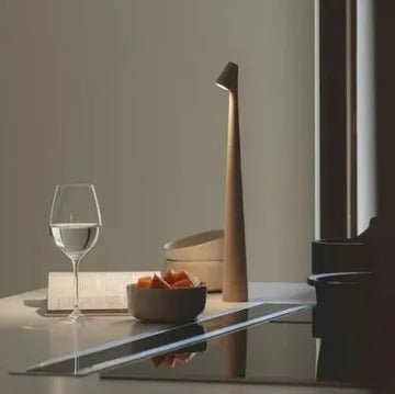LED mood table lamp with touch dimming and Nordic minimal design, rechargeable, IP54