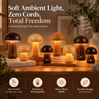 Amara | Mushroom Table Lamp | Wireless, Dimmable | Wood, Warm White LED