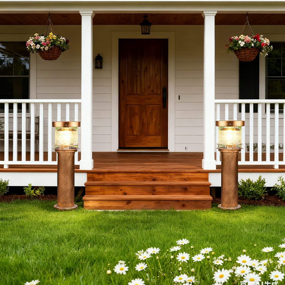 Solar garden lights modern aluminium bollard, IP65 waterproof LED path light in black and bronze