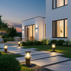 Solar garden lights modern aluminium bollard, IP65 waterproof LED path light in black and bronze