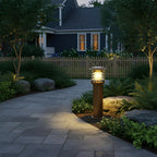 Solar garden lights modern aluminium bollard, IP65 waterproof LED path light in black and bronze