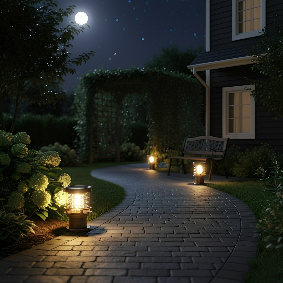 Solar garden lights modern aluminium bollard, IP65 waterproof LED path light in black and bronze