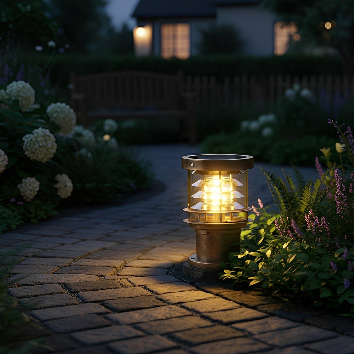 Solar garden lights modern aluminium bollard, IP65 waterproof LED path light in black and bronze