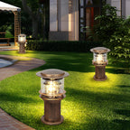 Solar garden lights modern aluminium bollard, IP65 waterproof LED path light in black and bronze