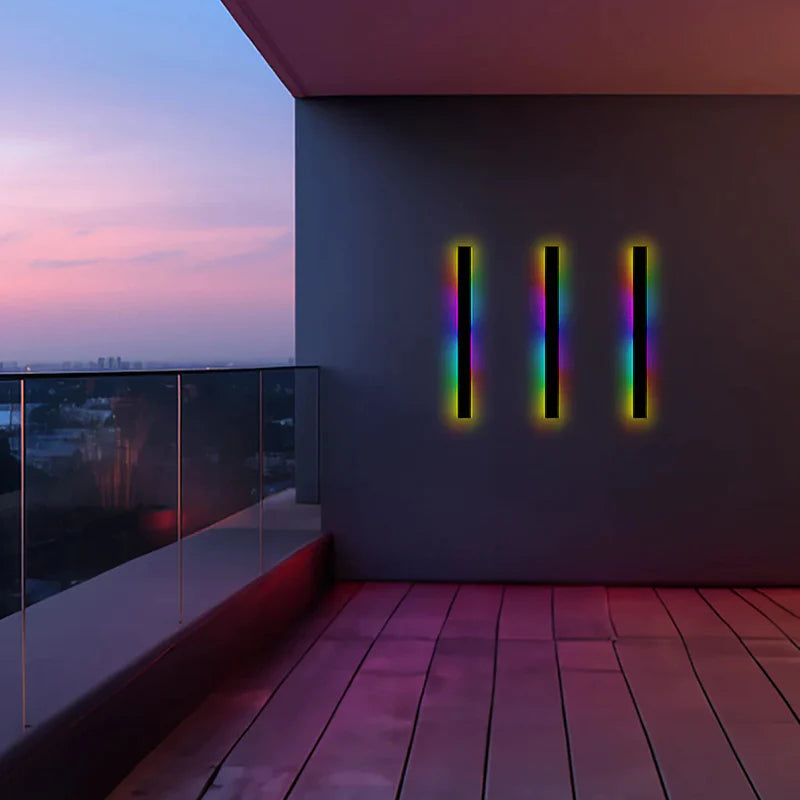 Linear LED outdoor wall lamp black IP65, minimalist design for garden and corridor