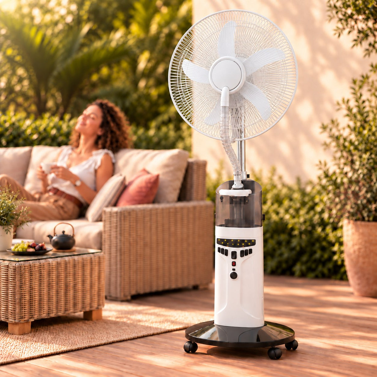 Outdoor misting fan 16 inch rechargeable 9-speed with LED night light