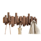 Wooden wall coat rack piano key design with foldable hooks, walnut or beech wood