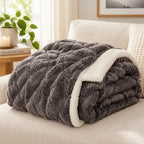 Winter blanket reversible lambs wool microfleece throw, machine washable