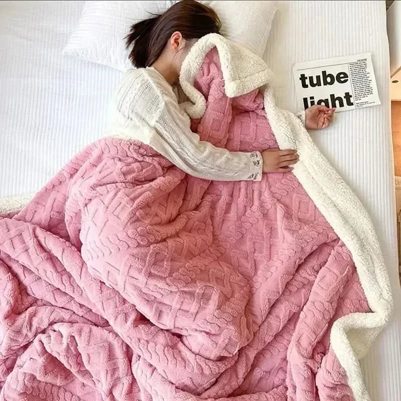 Winter blanket reversible lambs wool microfleece throw, machine washable