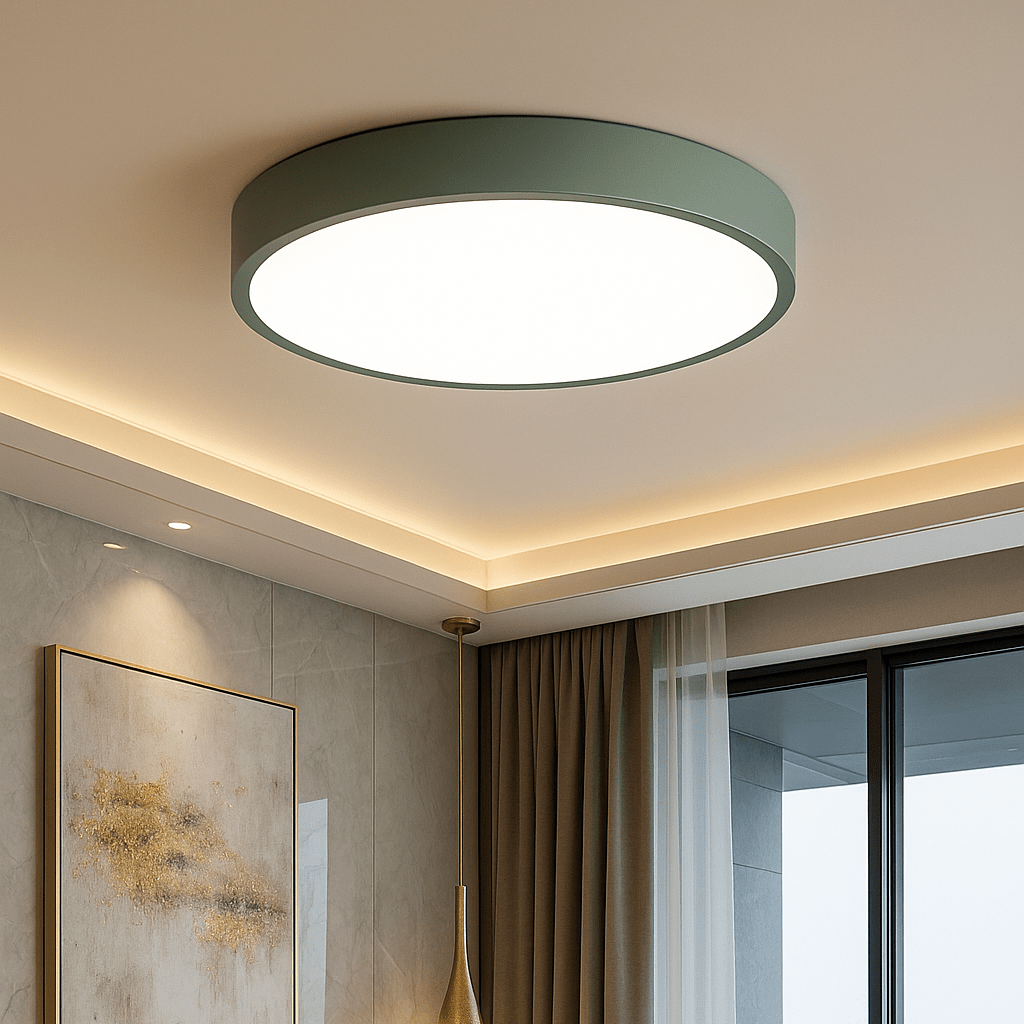 LED ceiling light modern round metal design, even illumination, multiple colors