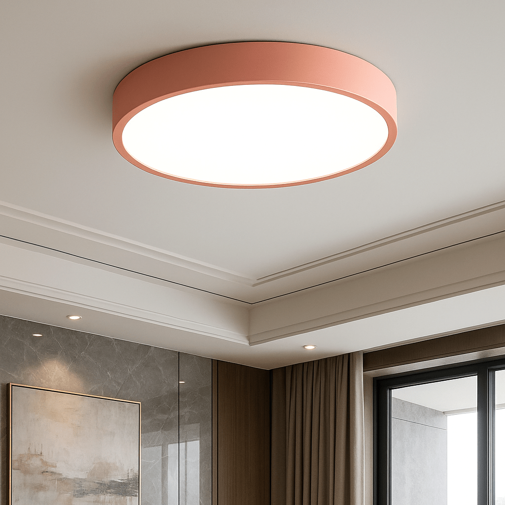 LED ceiling light modern round metal design, even illumination, multiple colors