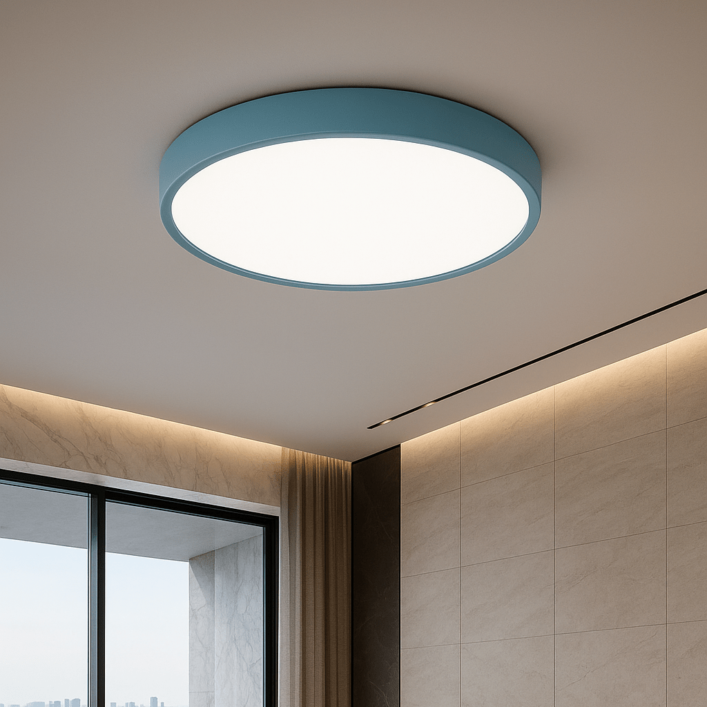 LED ceiling light modern round metal design, even illumination, multiple colors