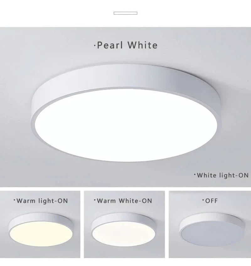 LED ceiling light modern round metal design, even illumination, multiple colors
