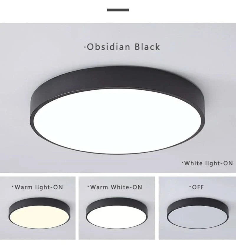LED ceiling light modern round metal design, even illumination, multiple colors