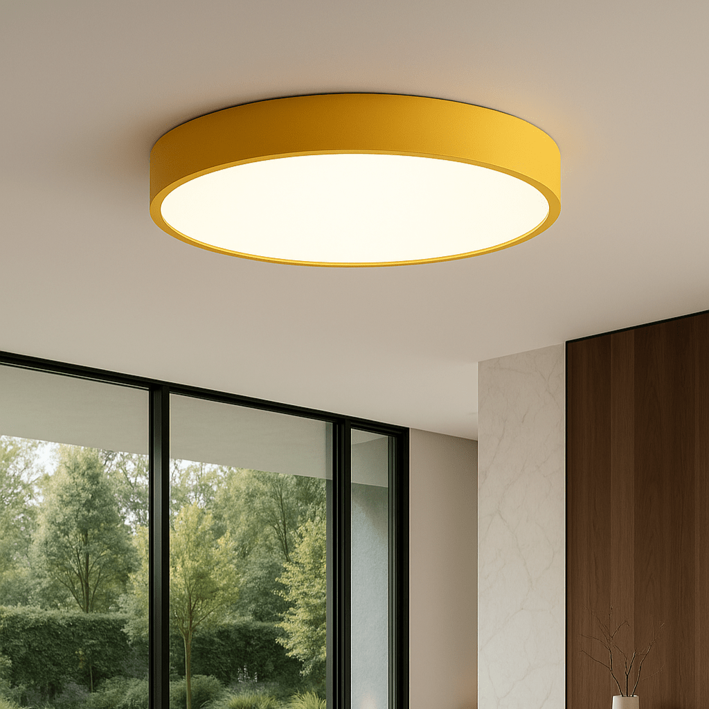 LED ceiling light modern round metal design, even illumination, multiple colors