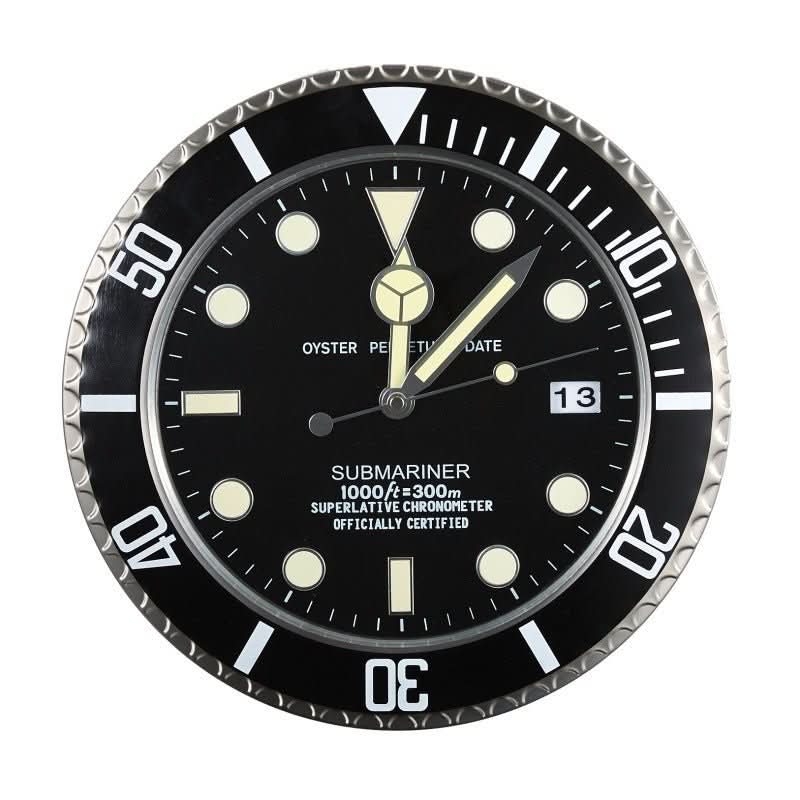 Silent wall clock stainless steel, battery operated with luminous dial