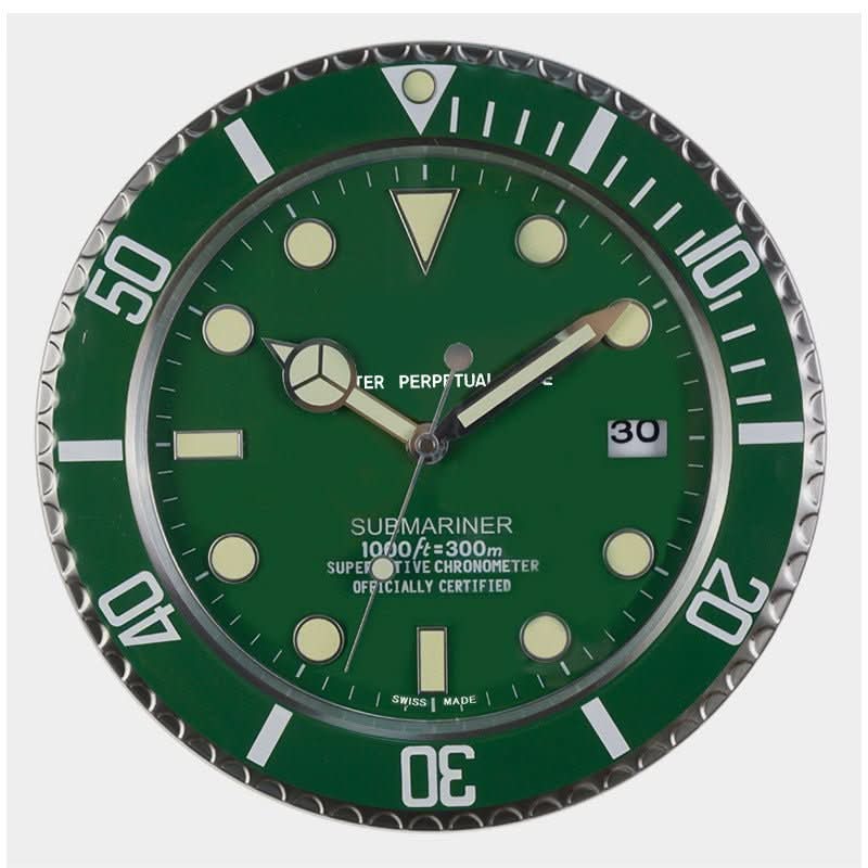Silent wall clock stainless steel, battery operated with luminous dial