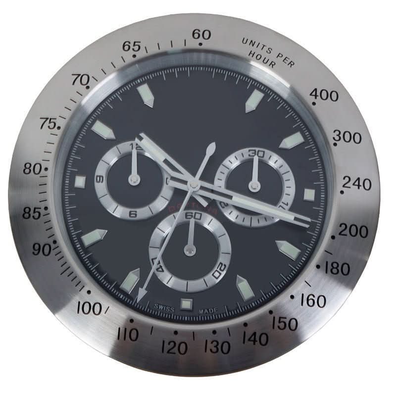 Silent wall clock stainless steel, battery operated with luminous dial