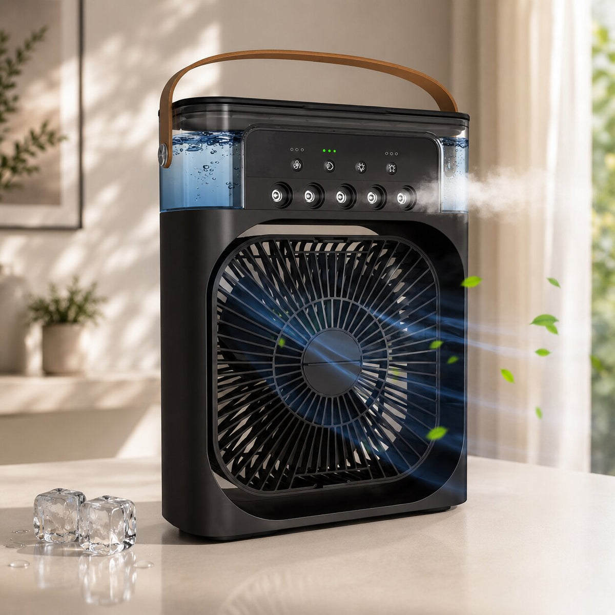 Outdoor misting fan USB personal air cooler humidifier 600ml bladeless