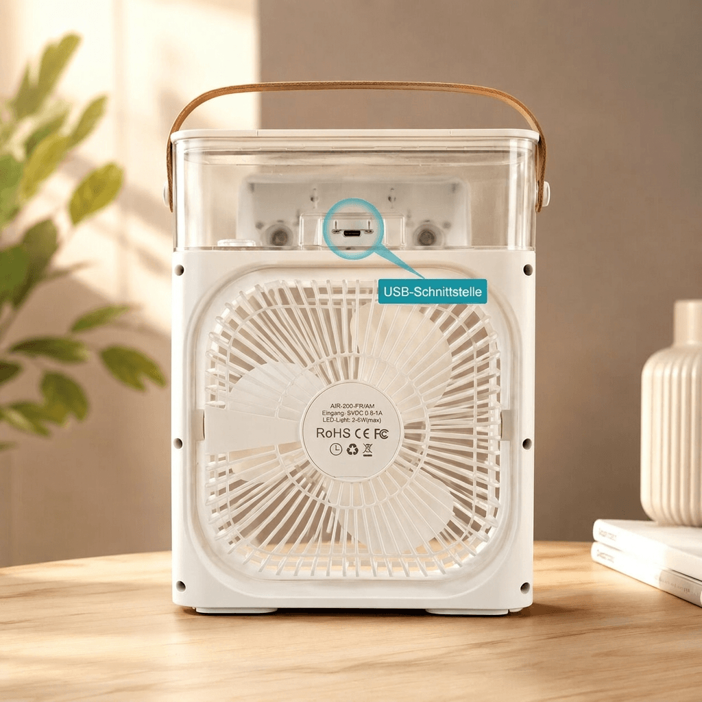 Outdoor misting fan USB personal air cooler humidifier 600ml bladeless