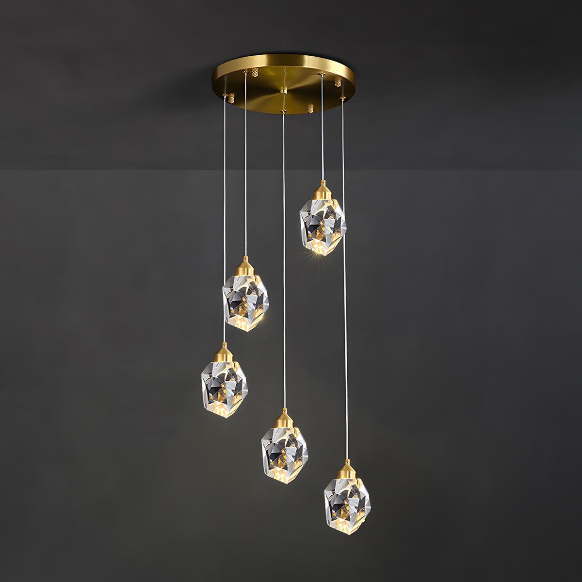 Crystal pendant light dimmable brass gold finish, modern luxury LED ceiling pendant