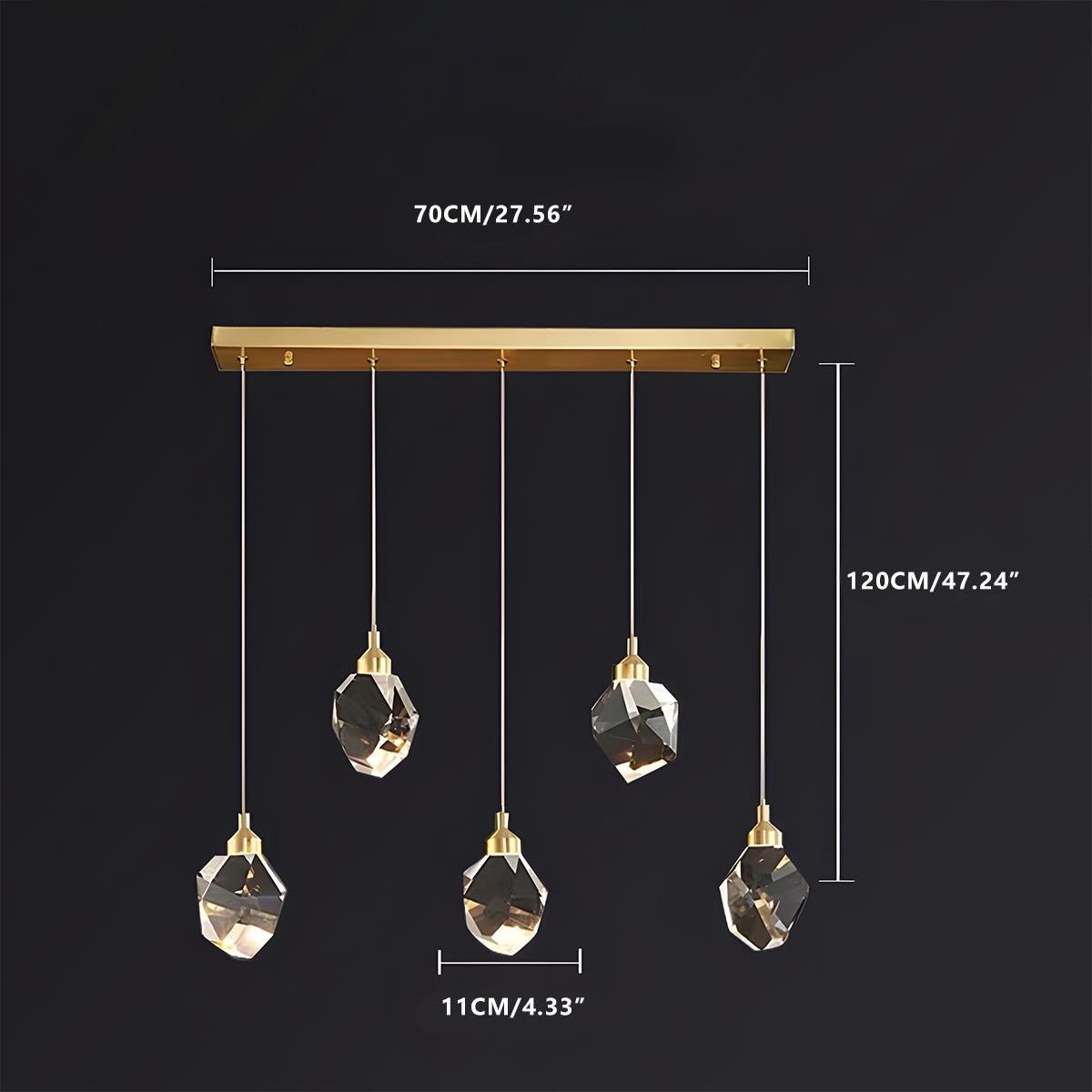 Crystal pendant light dimmable brass gold finish, modern luxury LED ceiling pendant