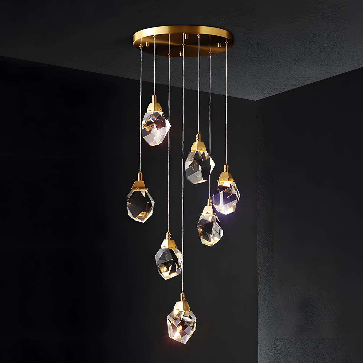 Crystal pendant light dimmable brass gold finish, modern luxury LED ceiling pendant