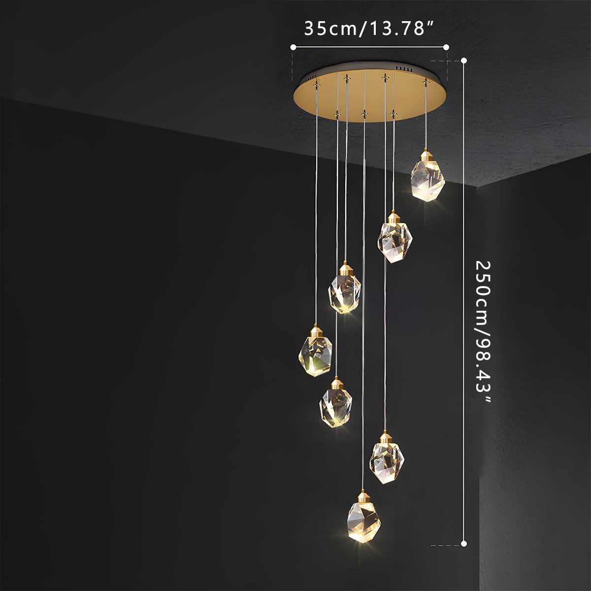 Crystal pendant light dimmable brass gold finish, modern luxury LED ceiling pendant