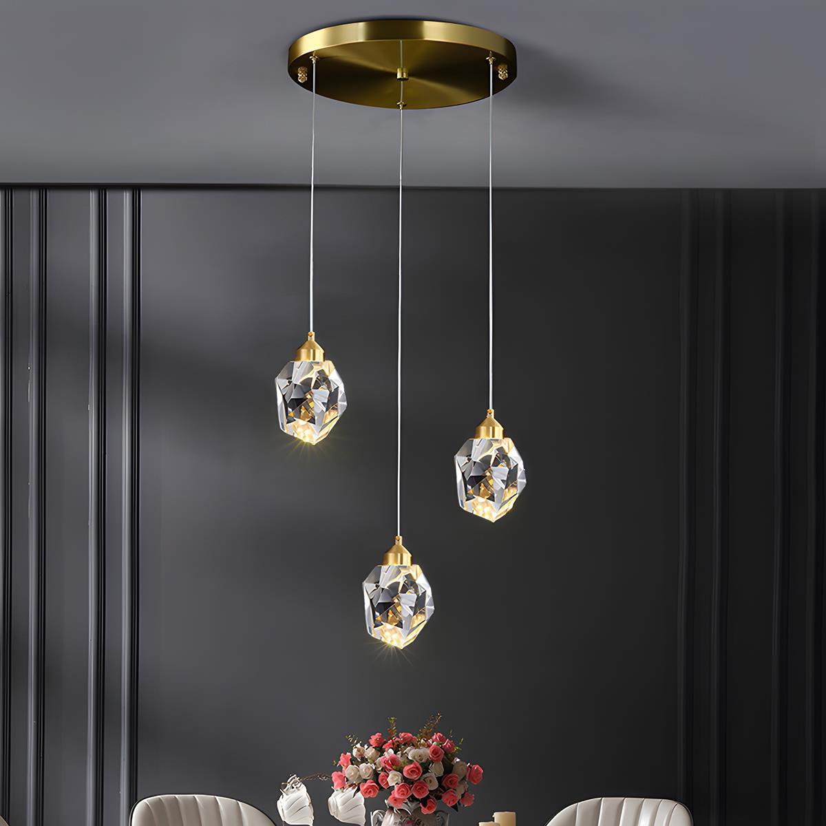 Crystal pendant light dimmable brass gold finish, modern luxury LED ceiling pendant
