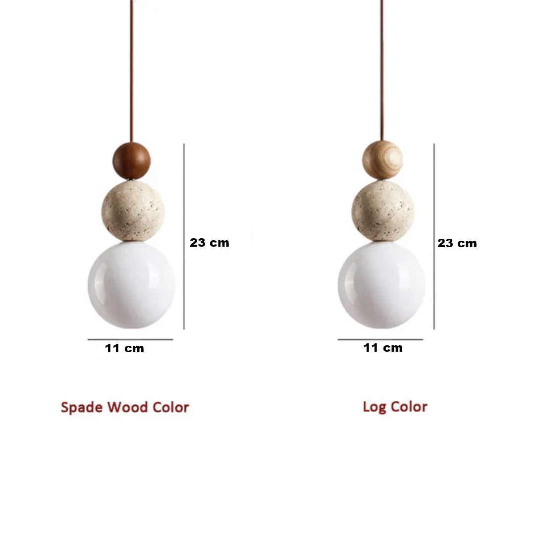 Pendant light with travertine and mahogany, modern natural style ceiling lamp