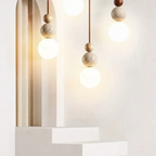 Pendant light with travertine and mahogany, modern natural style ceiling lamp