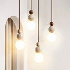 Pendant light with travertine and mahogany, modern natural style ceiling lamp