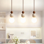 Pendant light with travertine and mahogany, modern natural style ceiling lamp