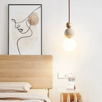 Pendant light with travertine and mahogany, modern natural style ceiling lamp