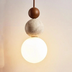 Pendant light with travertine and mahogany, modern natural style ceiling lamp