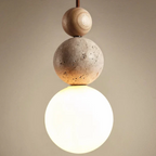 Pendant light with travertine and mahogany, modern natural style ceiling lamp