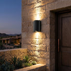 Linear outdoor wall light, waterproof up and down design, matte black aluminium