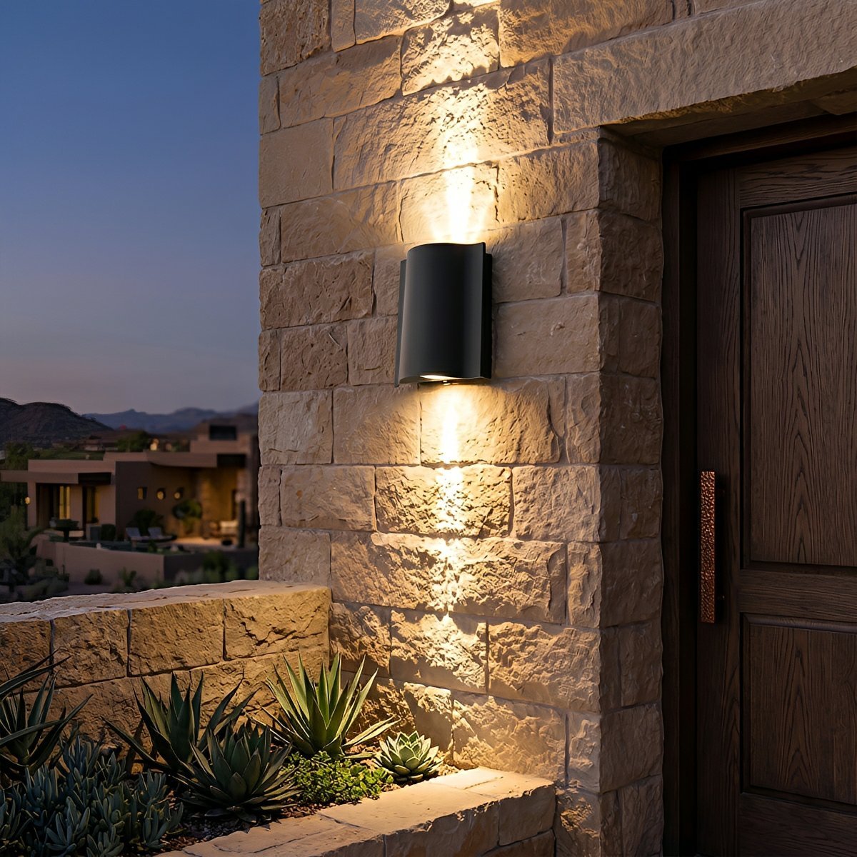 Linear outdoor wall light, waterproof up and down design, matte black aluminium