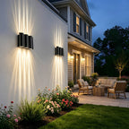 Linear outdoor wall light, waterproof up and down design, matte black aluminium