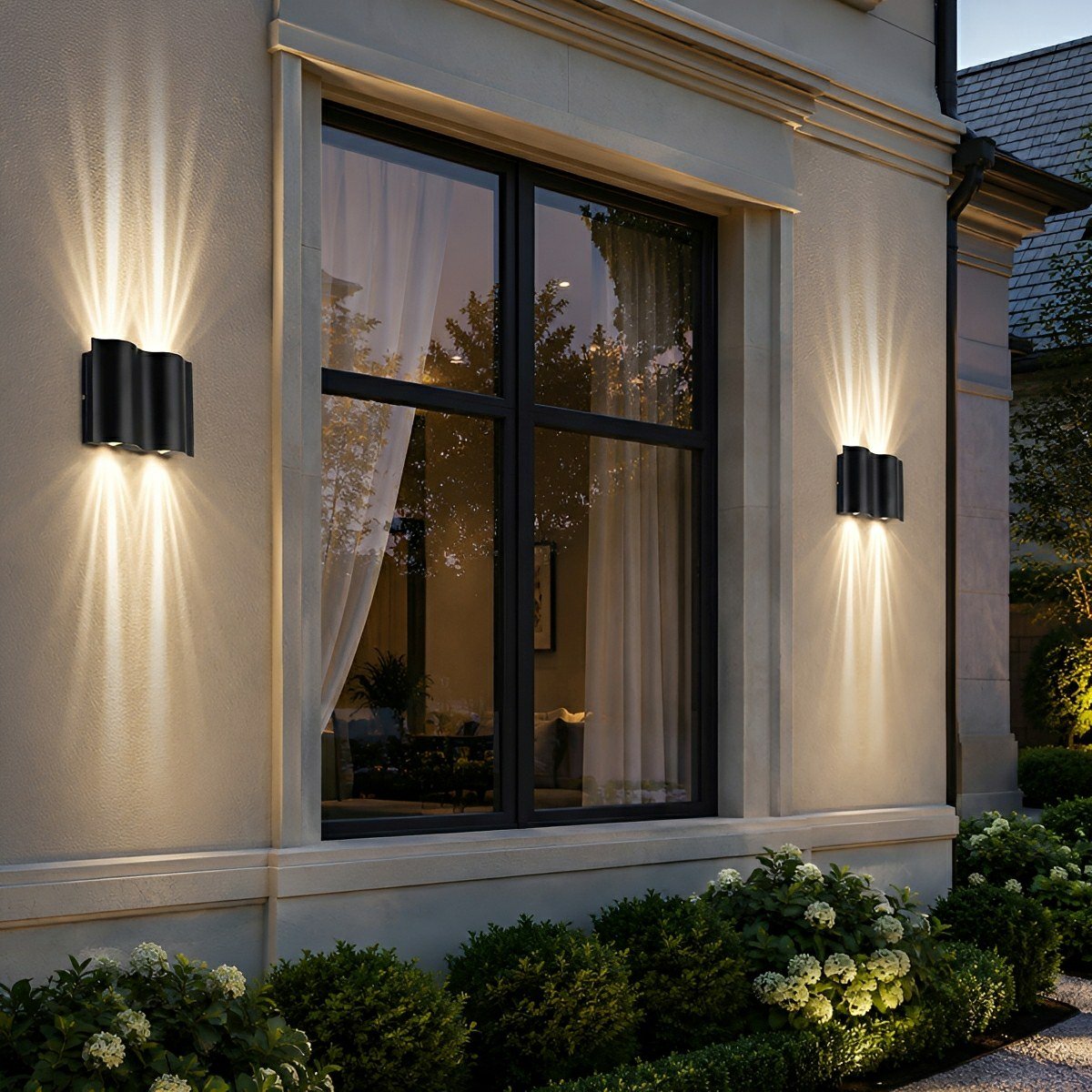 Linear outdoor wall light, waterproof up and down design, matte black aluminium