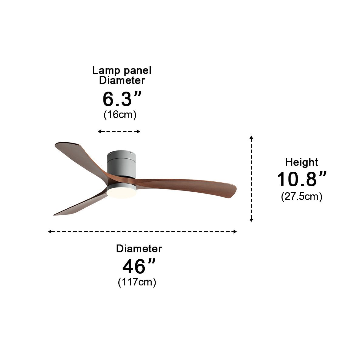 Ceiling fan light with 6-speed dimmable LED and remote control, modern Nordic style