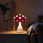 Red mushroom lamp table lamp with dimmable warm white LED and acrylic dots
