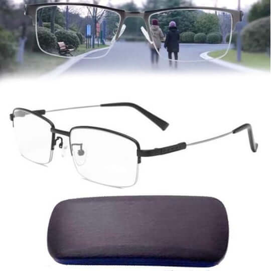Multifocal glasses with blue light filter and anti-reflection ergonomic metal frame