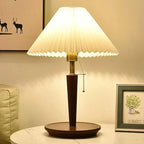 Vintage Wooden Table Lamp, Retro Walnut Bedside Light